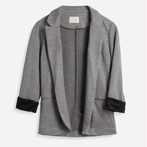 SKIES ARE BLUE Asa Blazer Modern Silhouette Notched Lapels Gray Black Knit XXL